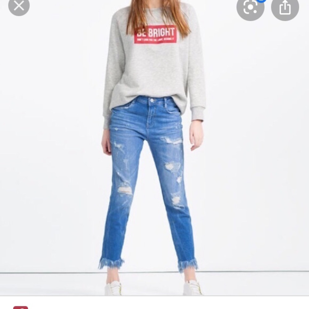 Zara destroyed fringe jeans